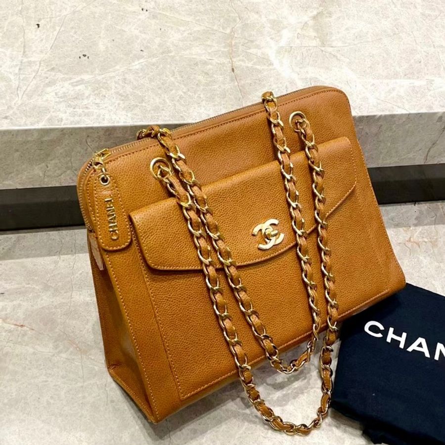 Chanel Vintage 荔枝牛皮托特奶粉包-0