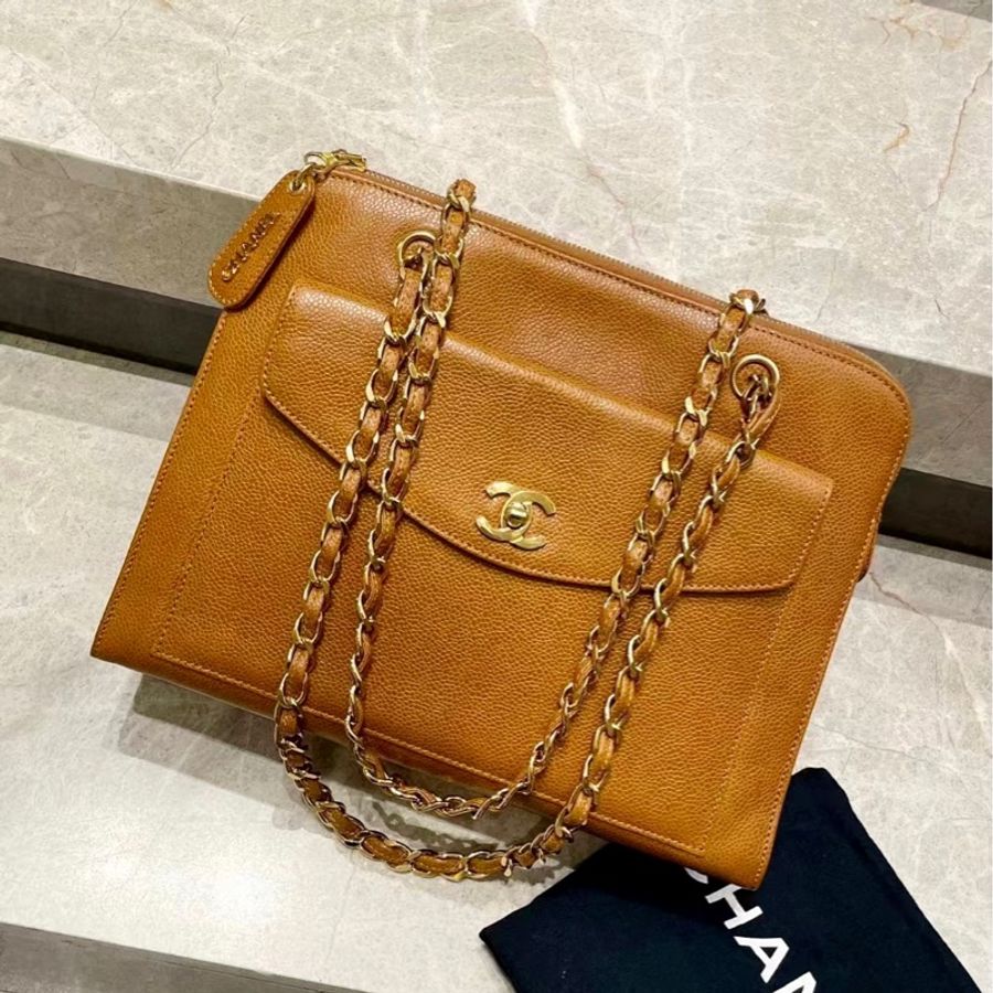 Chanel Vintage 荔枝牛皮托特奶粉包-1