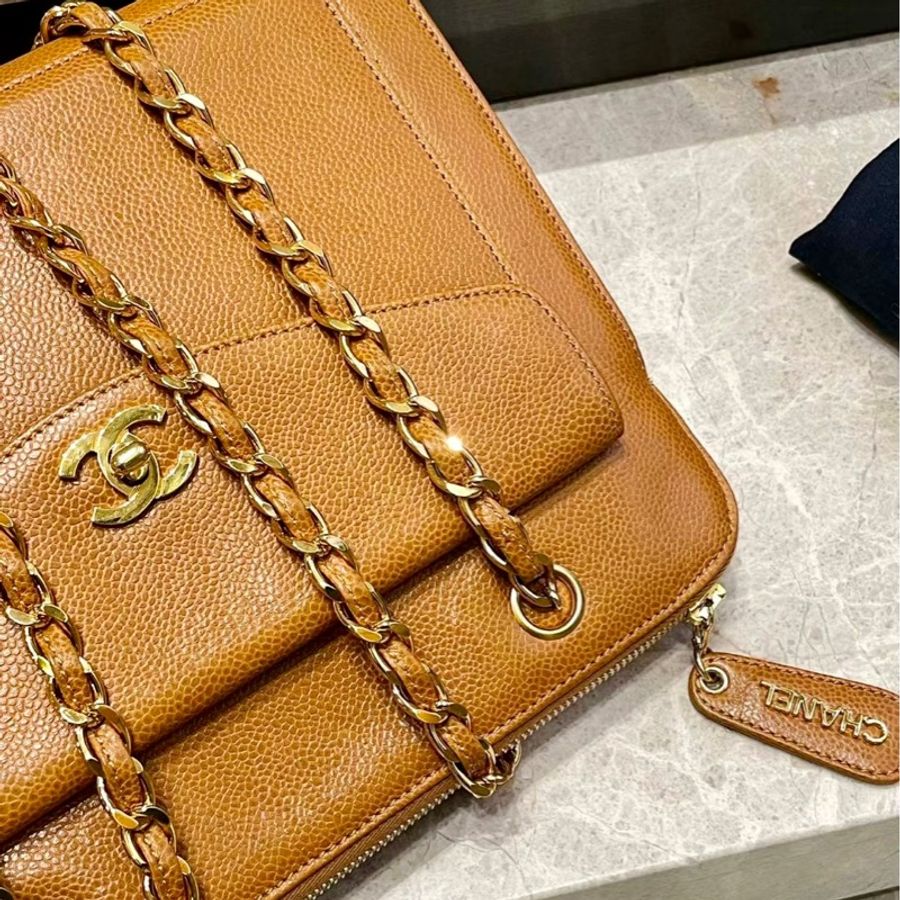Chanel Vintage 荔枝牛皮托特奶粉包-5