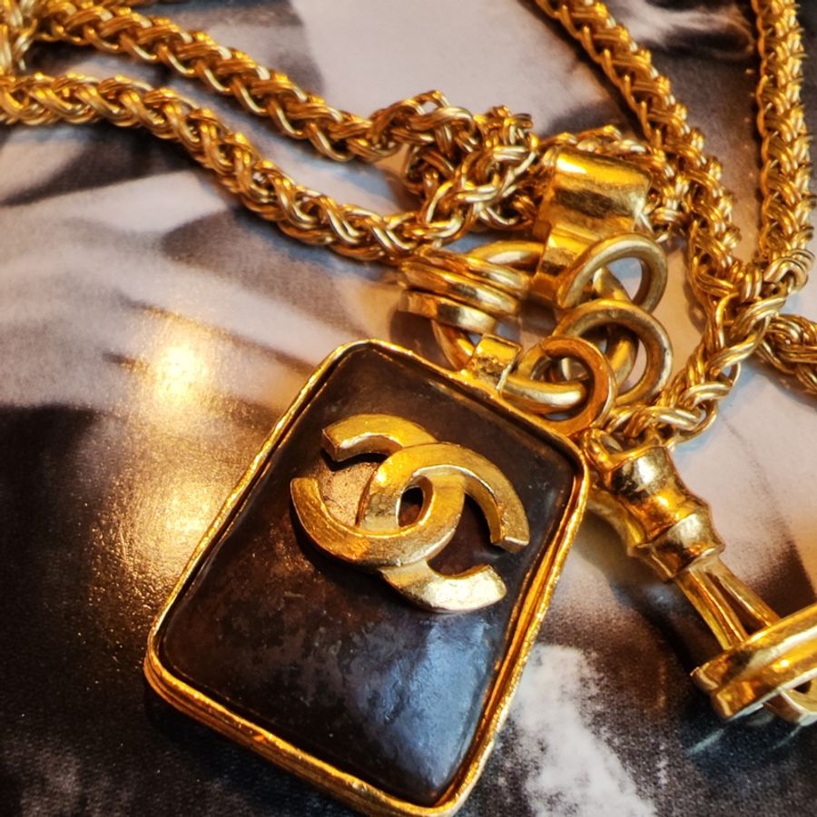 少見重工款香奈兒Chanel Vintage方糖項鍊-1