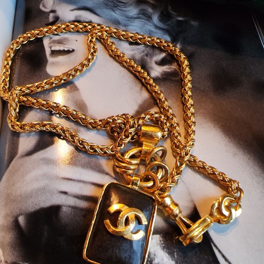 少見重工款香奈兒Chanel Vintage方糖項鍊-3
