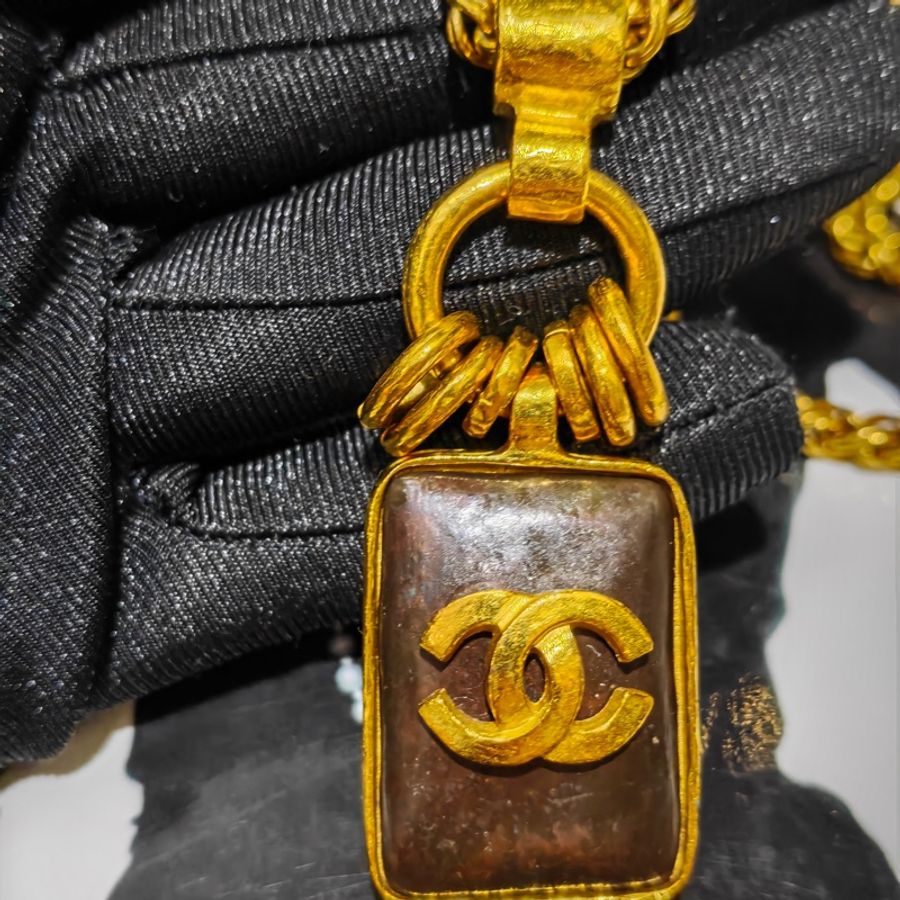 少見重工款香奈兒Chanel Vintage方糖項鍊-8