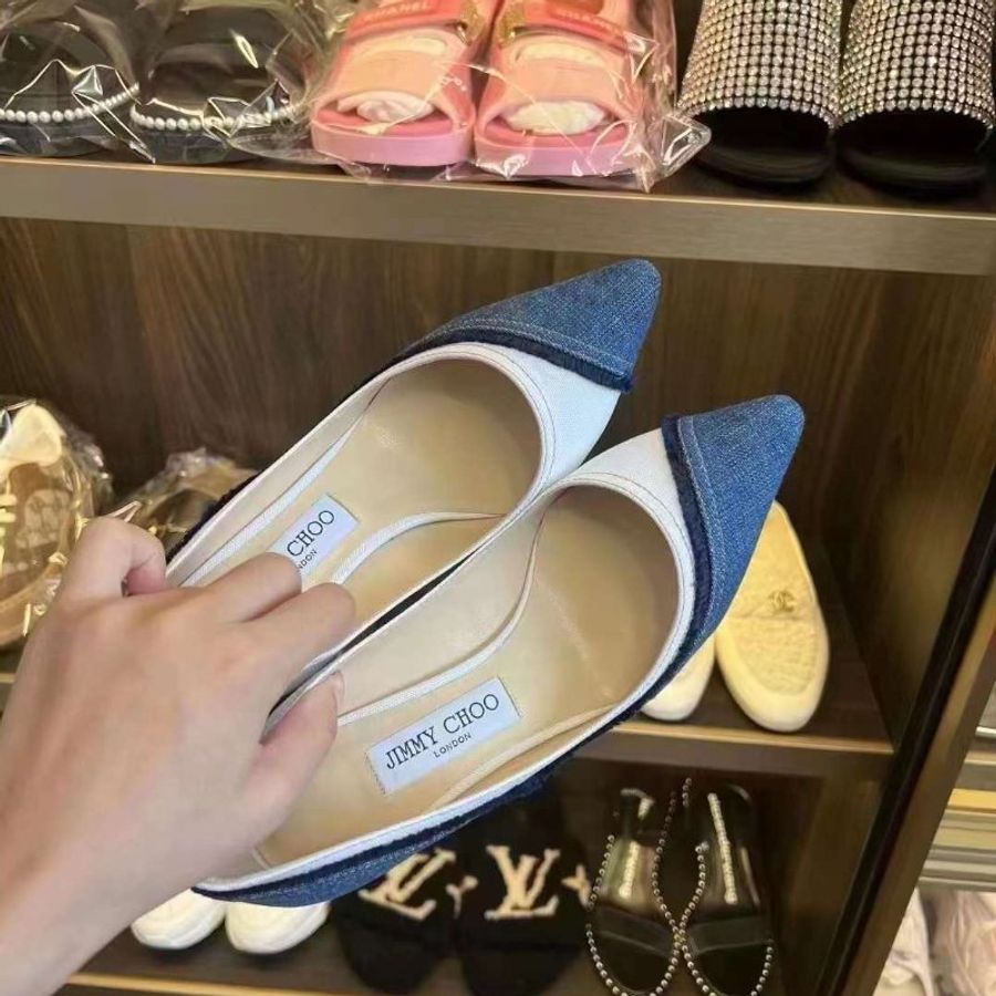 JIMMY CHOO SIZE38  牛仔拚白色 高跟 全新僅試穿-0