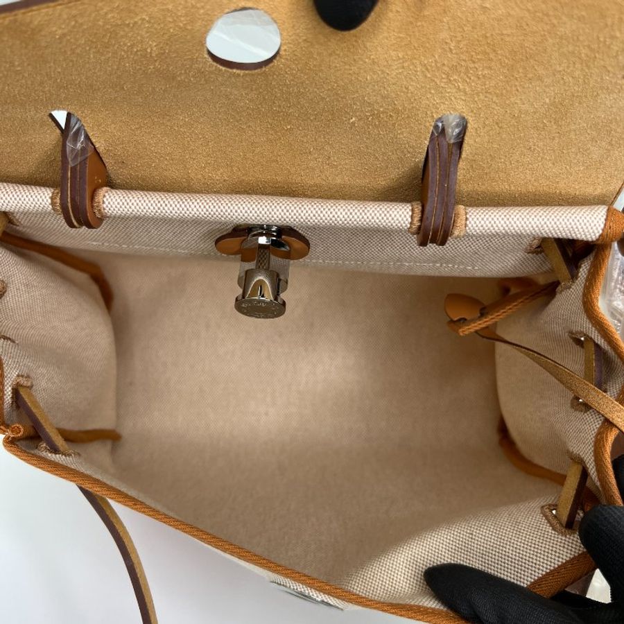 【Hermes】Herbag Zip 31 限定飛馬米色帆布x棕色牛皮手提肩背包-8