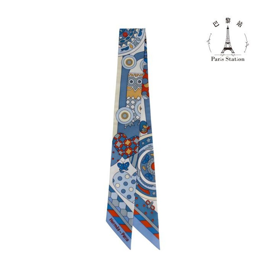 【巴黎站二手名牌專賣店】*全新現貨*HERMES 愛馬仕 真品*藍色動物紋圖騰紋TWILLY絲巾(一條)-0