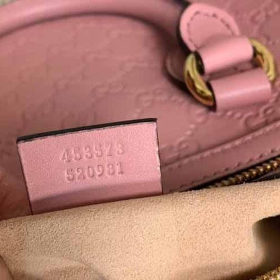Gucci 甜美粉色皮革GG logo壓紋波士頓包-7