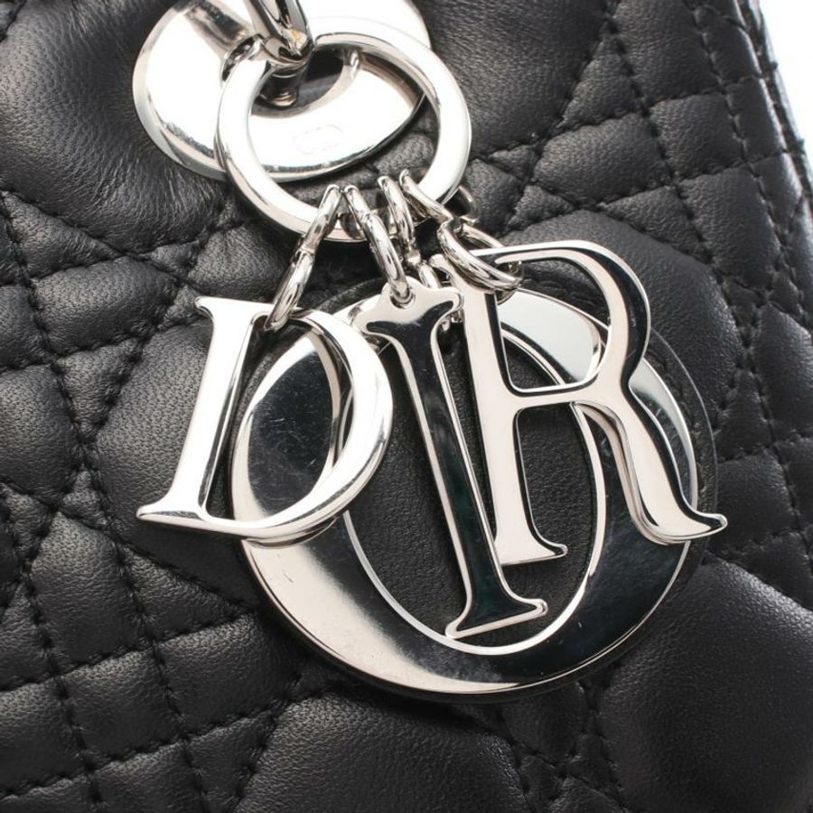 【日本直送】 Christian Dior LADY DIOR 藤格紋Cannage 真皮手提包 黑色 兩用款-8