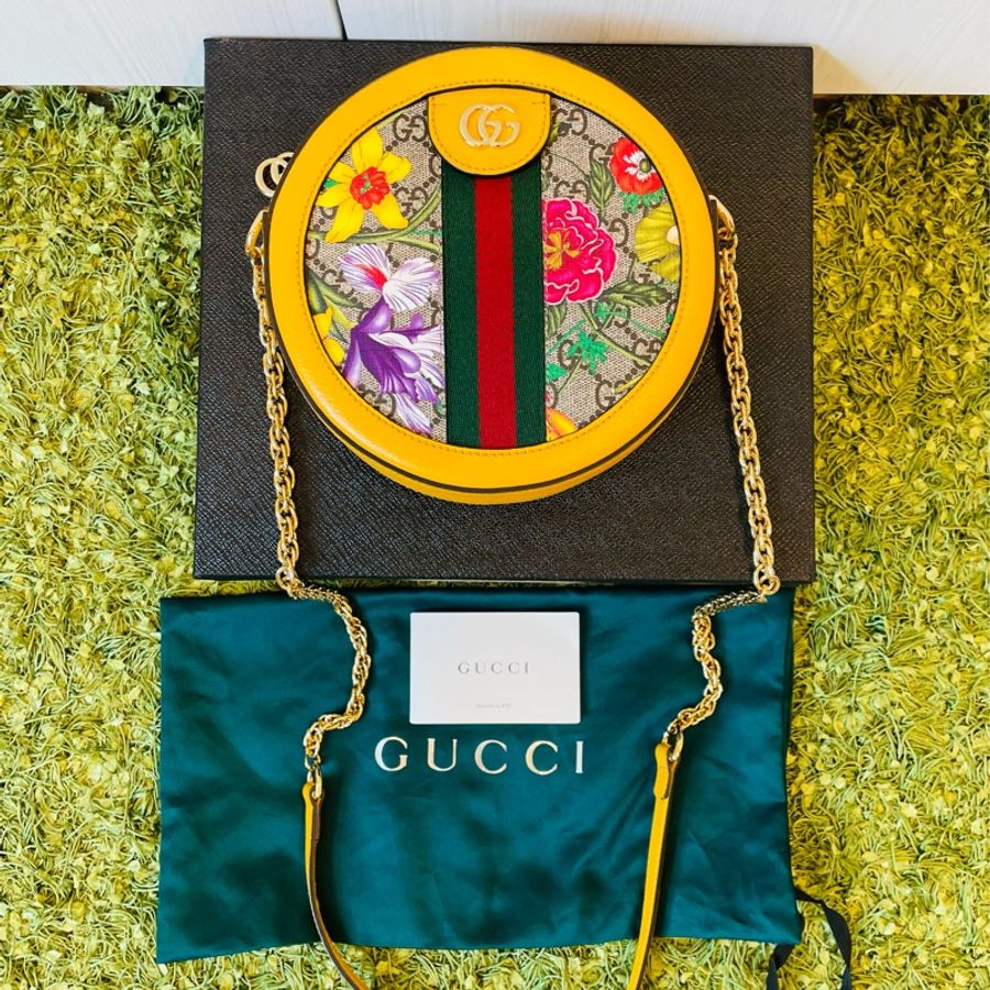 二手正品/近全新Gucci Ophidia Flora系列/Gucci 花卉圓餅包~看圖看內文-1