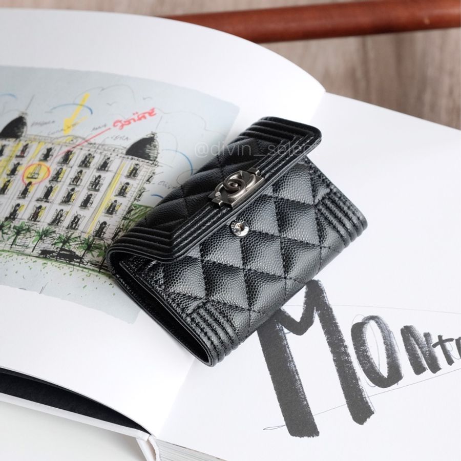 Chanel boy flap cardholder 香奈兒boy黑銀卡包-1
