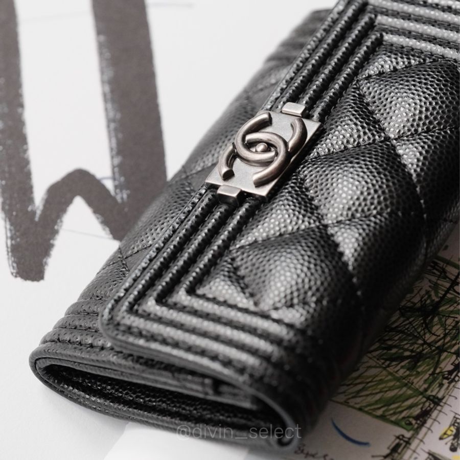 Chanel boy flap cardholder 香奈兒boy黑銀卡包-3