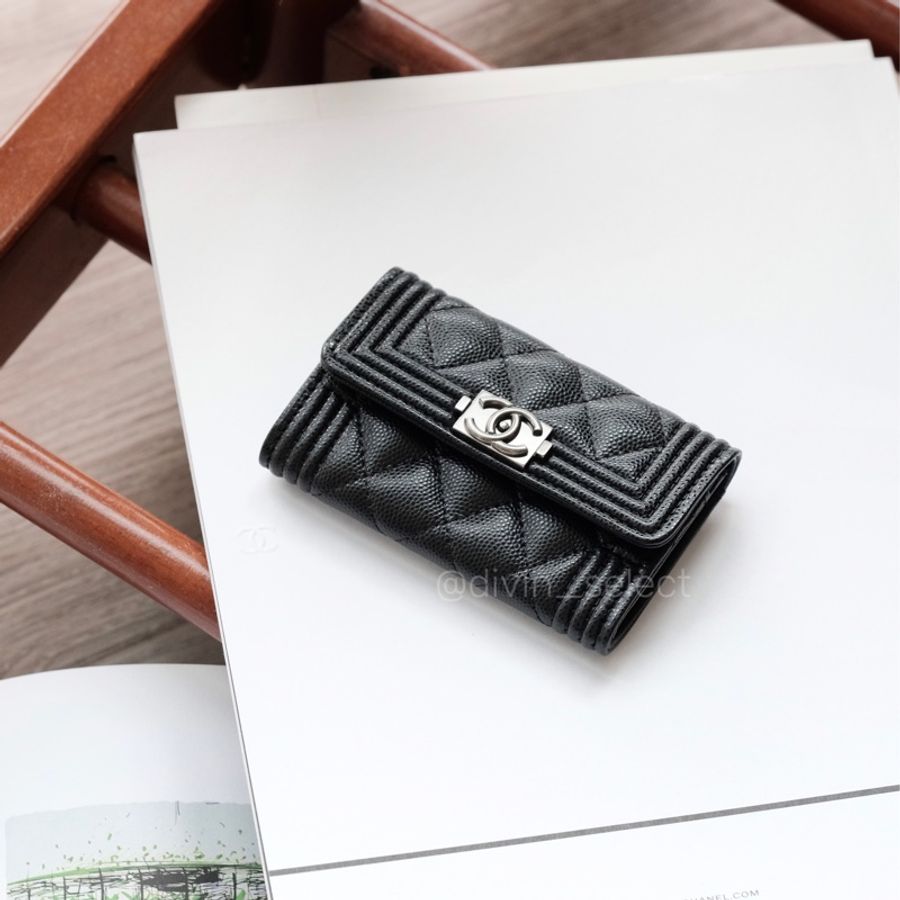 Chanel boy flap cardholder 香奈兒boy黑銀卡包-8