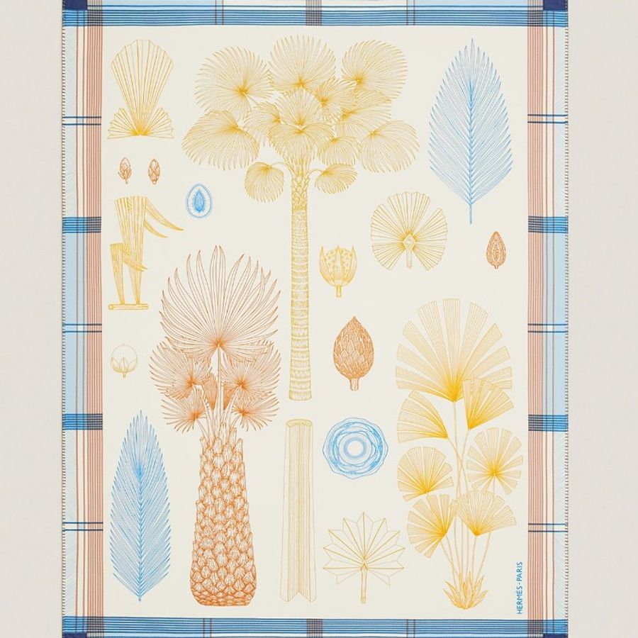 全新折價 Hermes 愛馬仕 棕櫚樹 Palmarum Fortunei blanket羊毛毯 大象灰/蔚藍-0