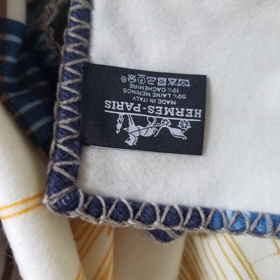 全新折價 Hermes 愛馬仕 棕櫚樹 Palmarum Fortunei blanket羊毛毯 大象灰/蔚藍-11