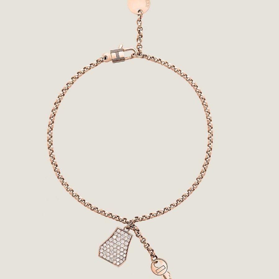 全新折扣 Hermes 愛馬仕 Kelly 滿鑽鎖頭手錬 玫瑰金帶鑽鎖頭手鏈 小號Kelly Clochette-1