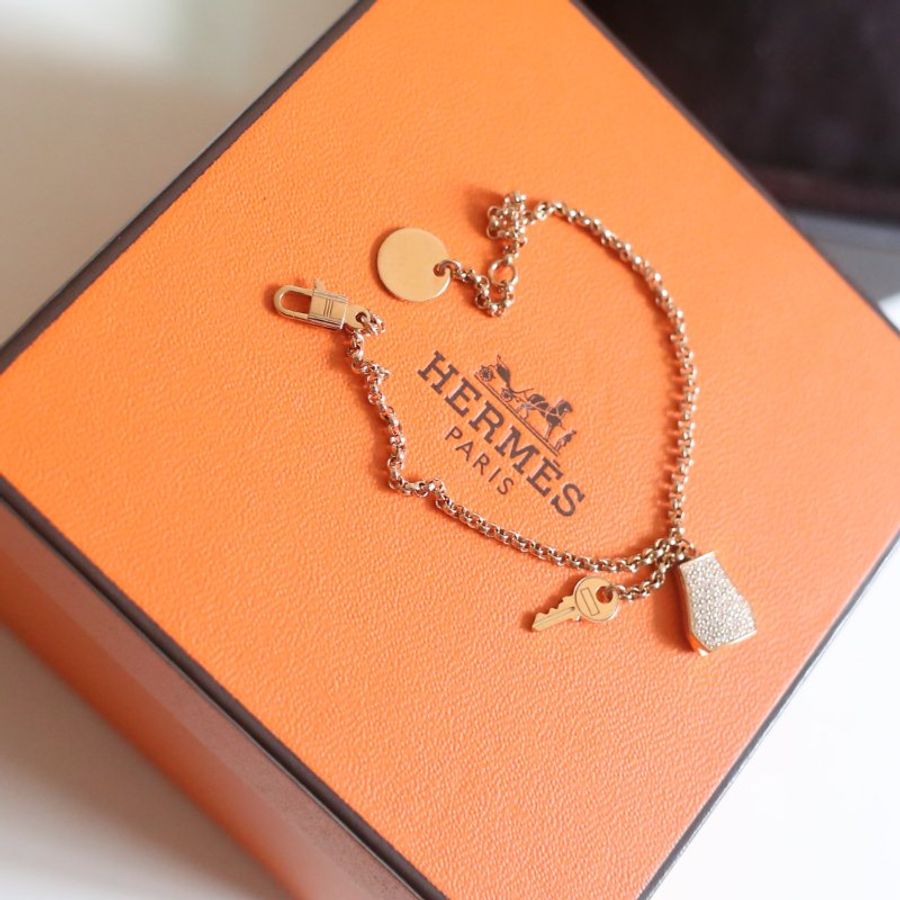 全新折扣 Hermes 愛馬仕 Kelly 滿鑽鎖頭手錬 玫瑰金帶鑽鎖頭手鏈 小號Kelly Clochette-5