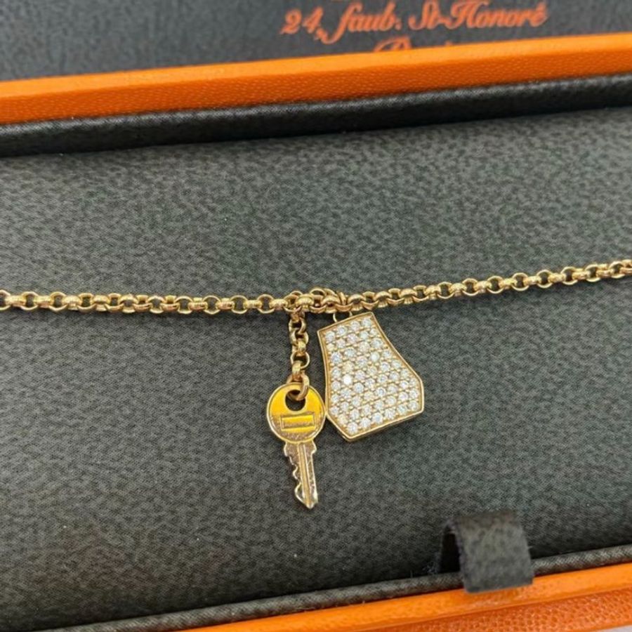 全新折扣 Hermes 愛馬仕 Kelly 滿鑽鎖頭手錬 玫瑰金帶鑽鎖頭手鏈 小號Kelly Clochette-10