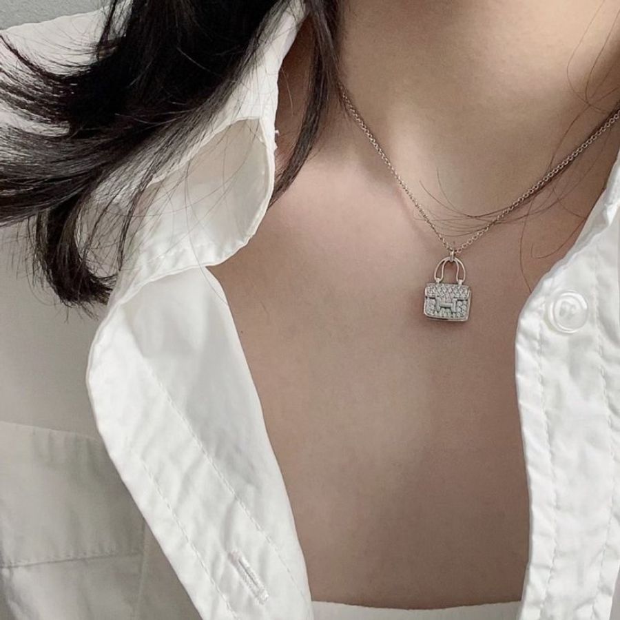 全新原價快30萬 Hermes 愛馬仕 康康滿鑽項鍊 新款 白金-5