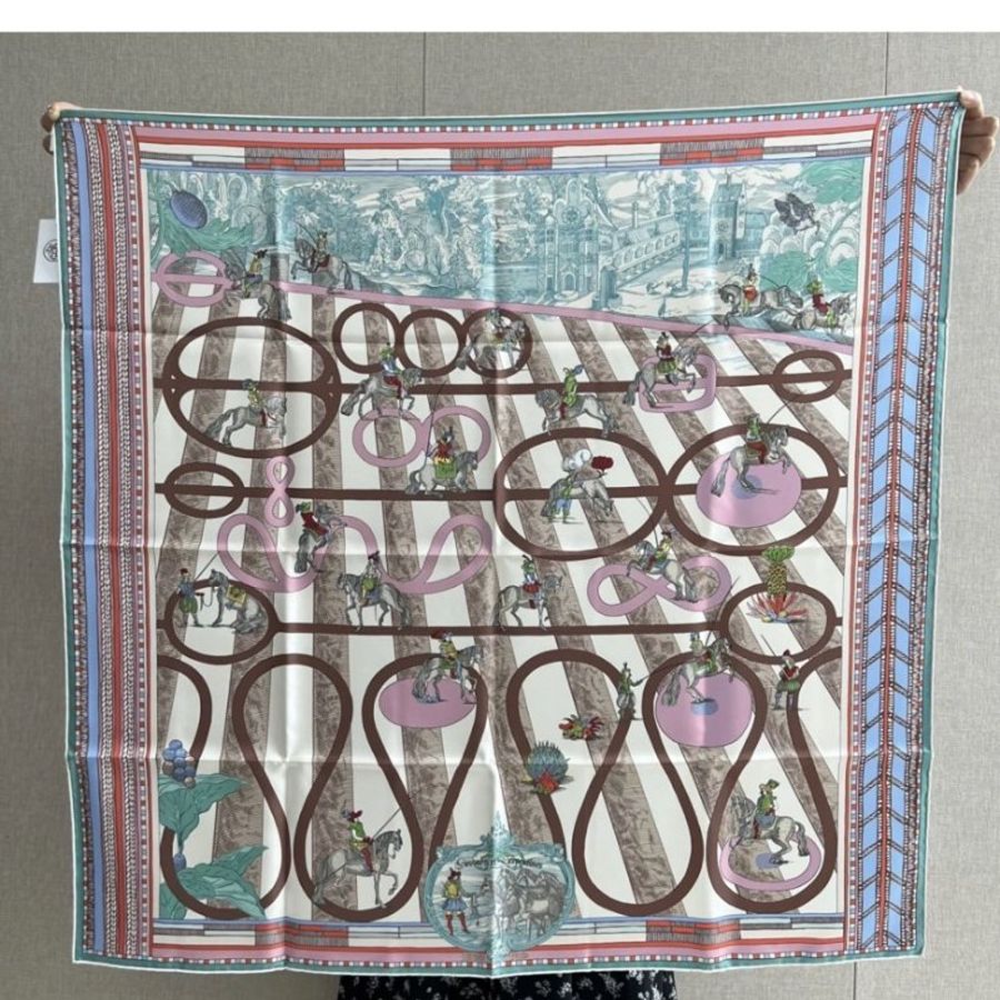 全新 Hermes 愛馬仕 雙面絲巾 回轉步與蛇形前進 90cm Passades et Serpentines-0