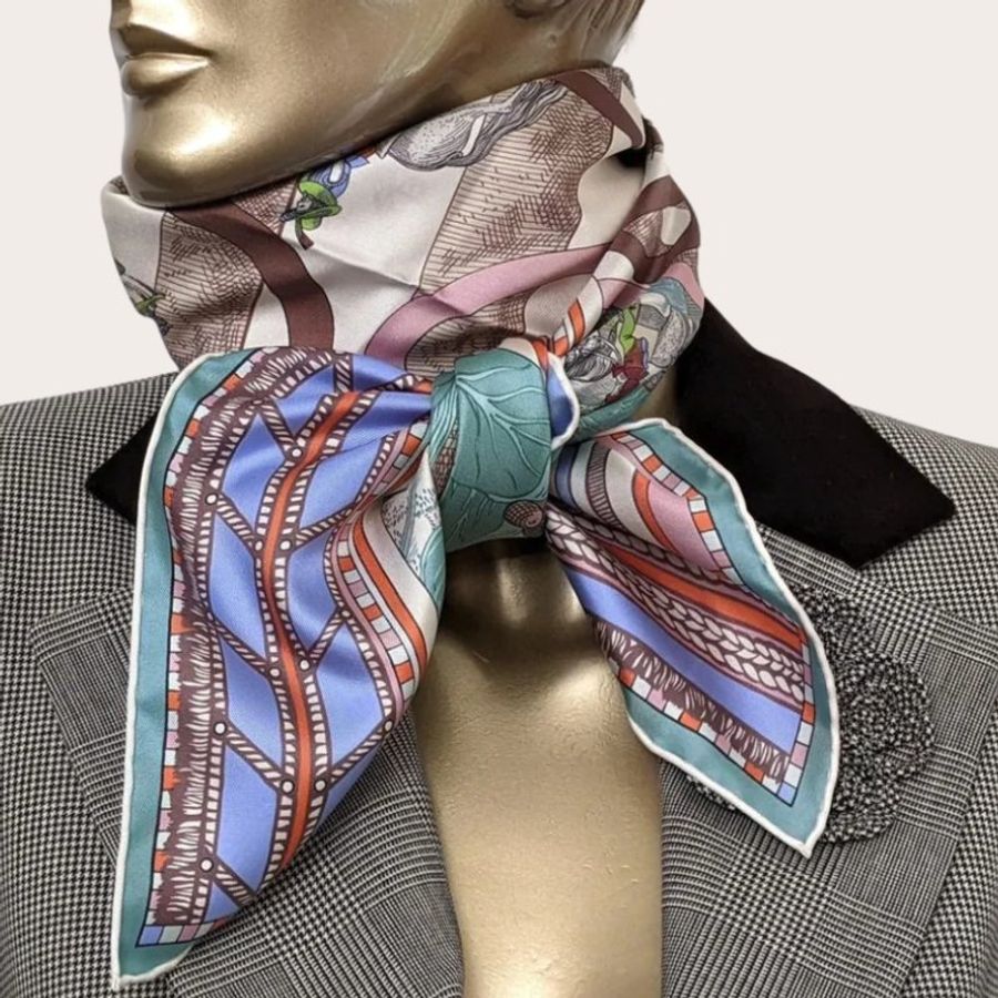 全新 Hermes 愛馬仕 雙面絲巾 回轉步與蛇形前進 90cm Passades et Serpentines-4