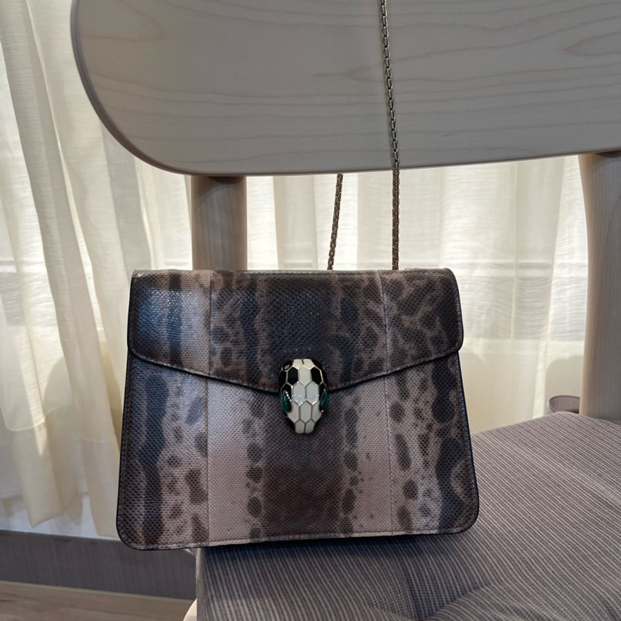 BVLGARI 寶格麗 SERPENTI FOREVER 系列 KARUNG水蛇皮 小號 鏈條包 手提包 單肩包 35074-2