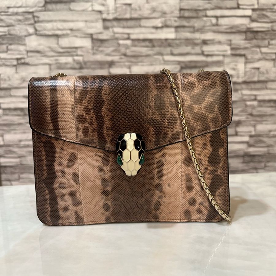 BVLGARI 寶格麗 SERPENTI FOREVER 系列 KARUNG水蛇皮 小號 鏈條包 手提包 單肩包 35074-5