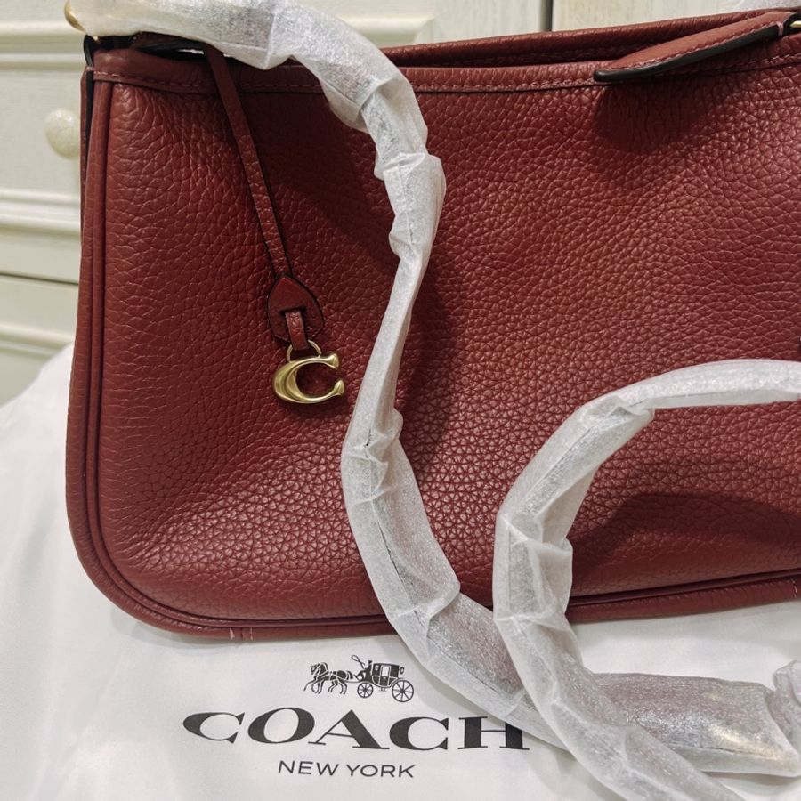 coach Cary 深紅 酒紅 斜背肩背兩用包 荔枝紋 真皮-7