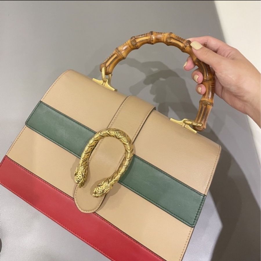已售出 GUCCI 附背帶 可手拿 肩背 側背 斜背 二手 古馳 正品 竹節包 手提 奶茶 側背 斜背2WAY包 古馳-0