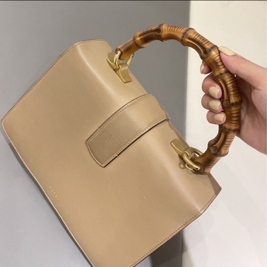 已售出 GUCCI 附背帶 可手拿 肩背 側背 斜背 二手 古馳 正品 竹節包 手提 奶茶 側背 斜背2WAY包 古馳-1