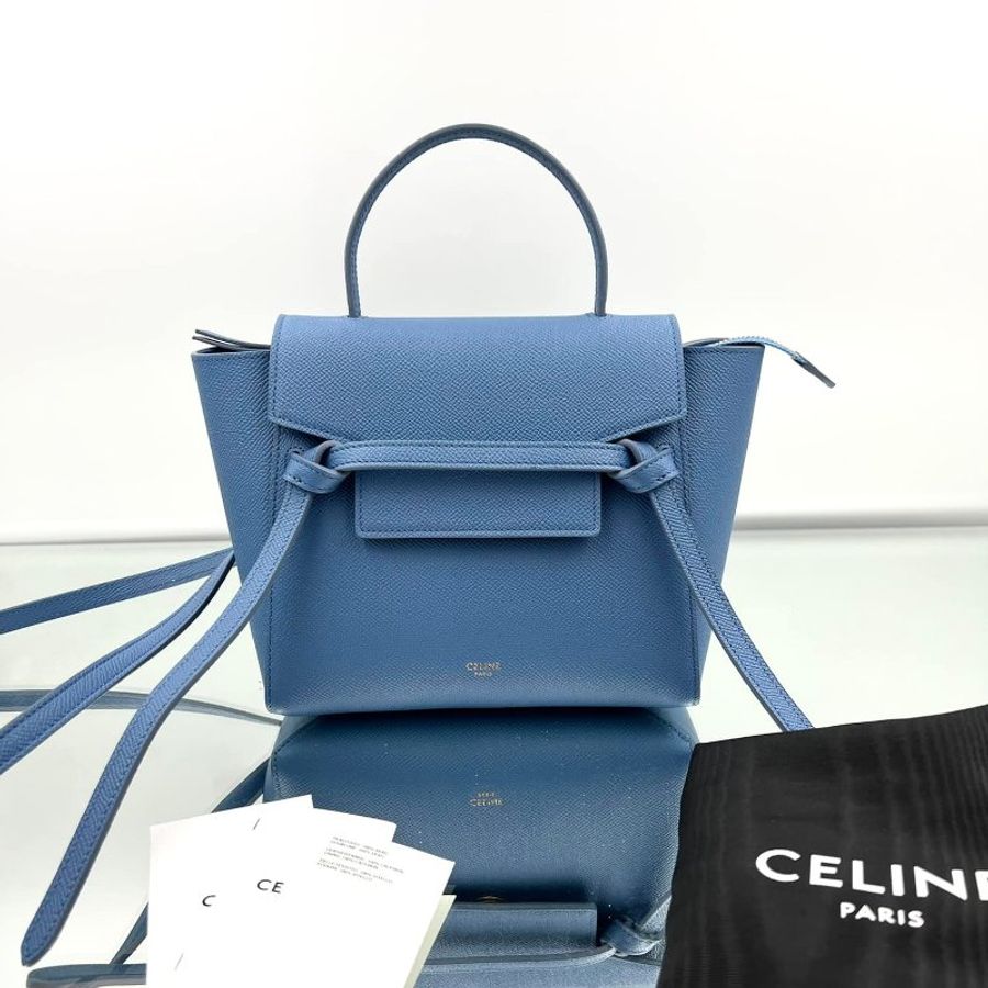Celine 189003 珠地小牛皮袖珍型 Nano Belt 鯰魚包 Azure 蔚藍《佳節年終折扣》-13