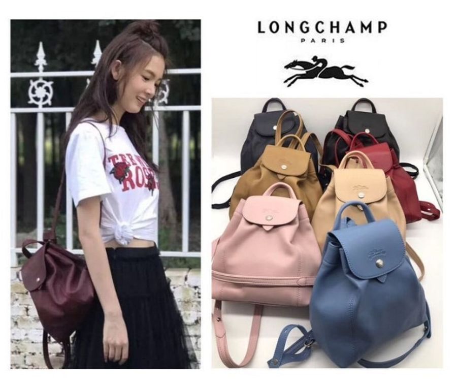 正近新Longchamp小羊皮後背包LE PLIAGE CUIR XS酒紅色可放長夾(兩用包手提包斜背包尼龍折疊包黑色全新二手long champ法國中製lv-3