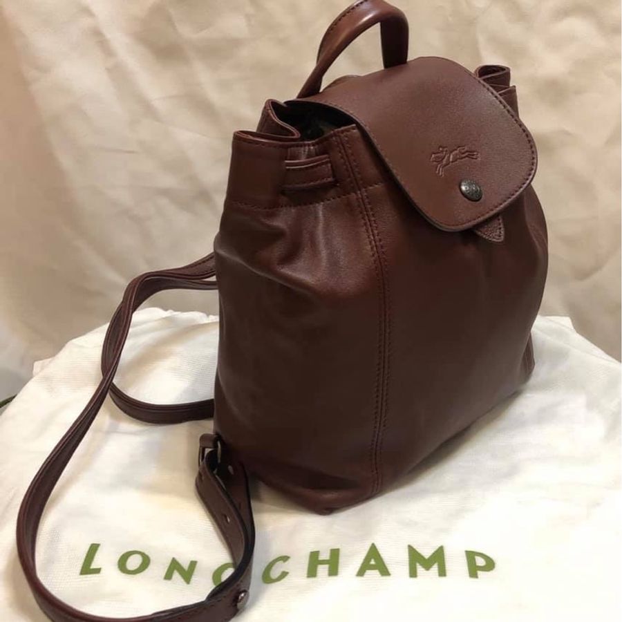 正近新Longchamp小羊皮後背包LE PLIAGE CUIR XS酒紅色可放長夾(兩用包手提包斜背包尼龍折疊包黑色全新二手long champ法國中製lv-4