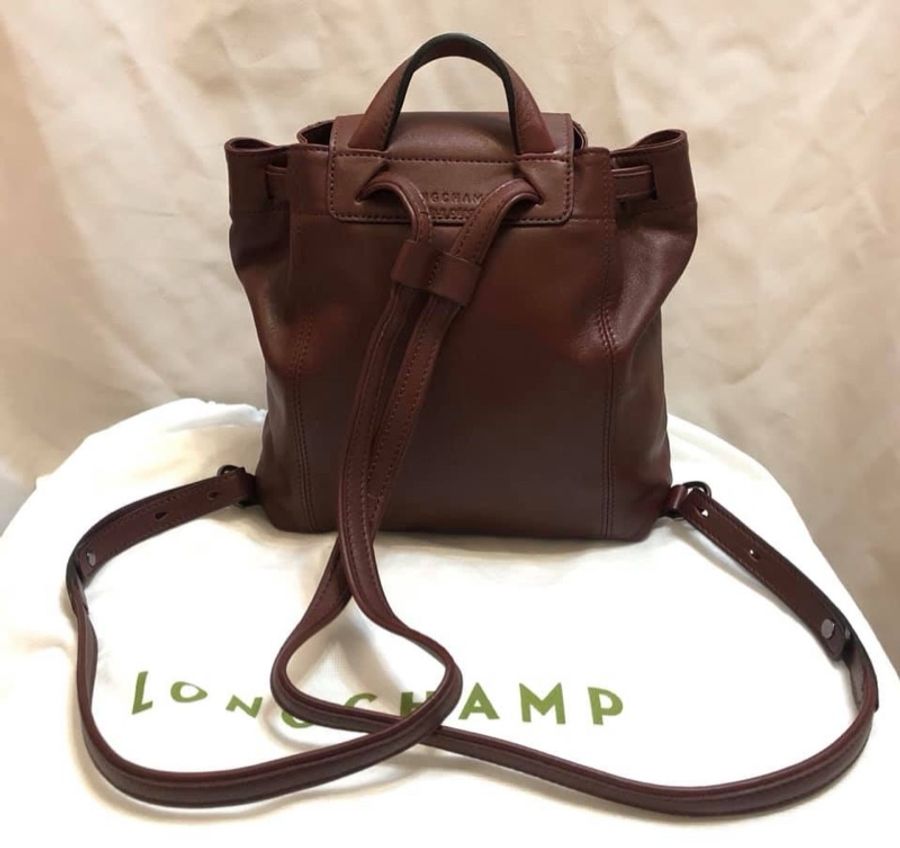 正近新Longchamp小羊皮後背包LE PLIAGE CUIR XS酒紅色可放長夾(兩用包手提包斜背包尼龍折疊包黑色全新二手long champ法國中製lv-5