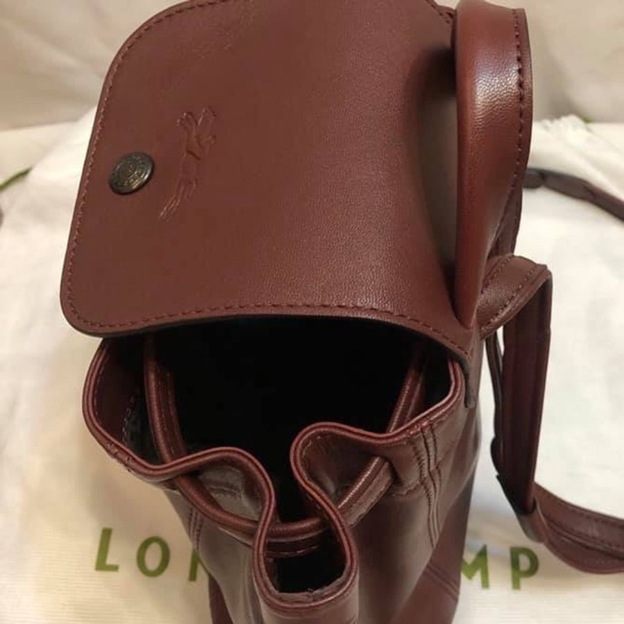 正近新Longchamp小羊皮後背包LE PLIAGE CUIR XS酒紅色可放長夾(兩用包手提包斜背包尼龍折疊包黑色全新二手long champ法國中製lv-7