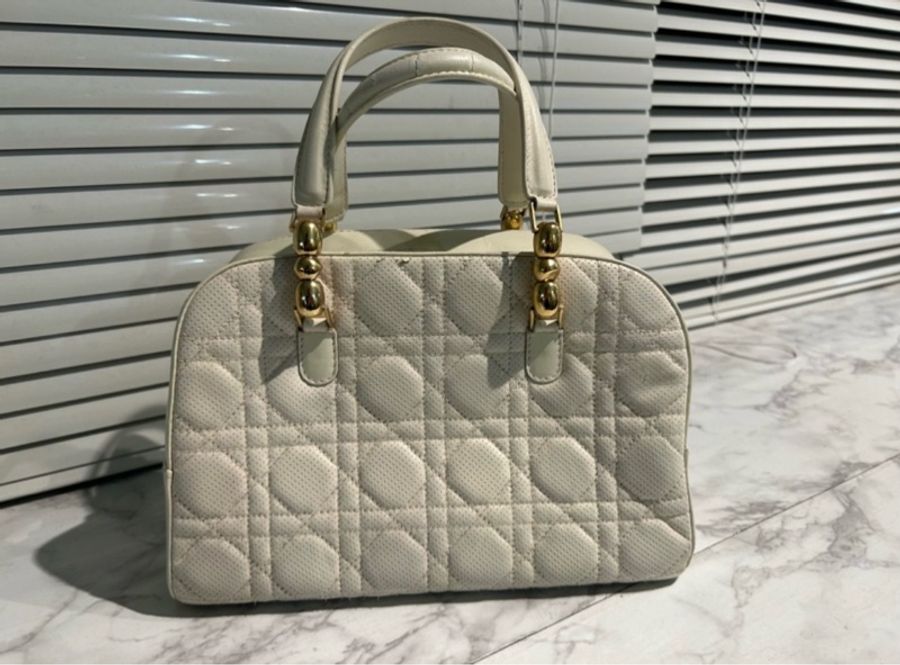 Dior真品正品米白色lady Dior菱格紋jisoo款Toujours Lady 95.22黛妃包低價起標無底價-0
