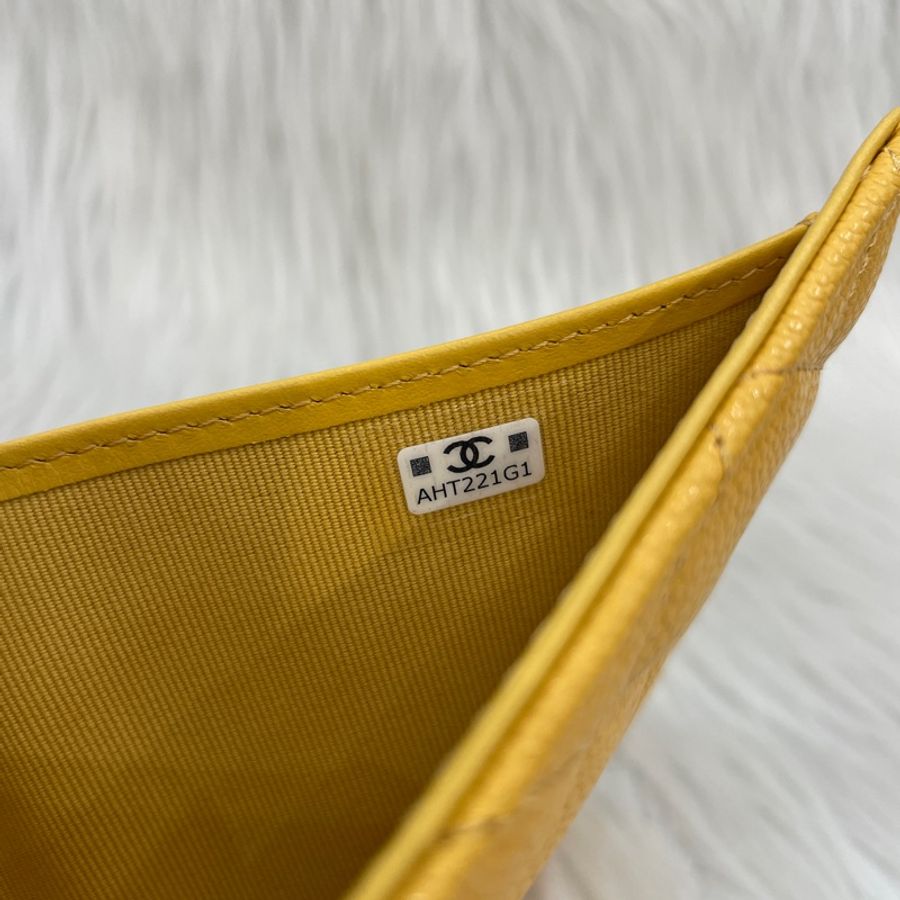 Chanel薑黃荔枝皮淡金釦CF三折短夾-14
