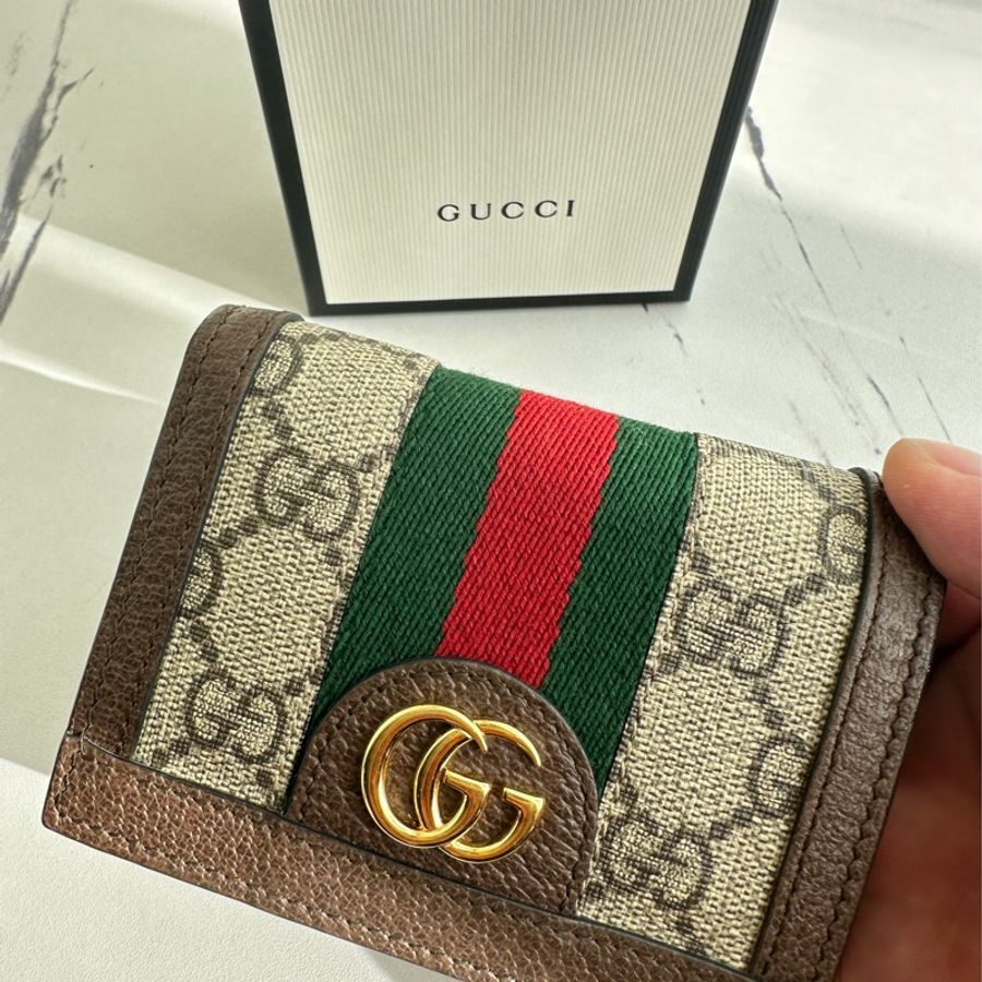 GUCCI 紅綠PVC釦式短夾-1
