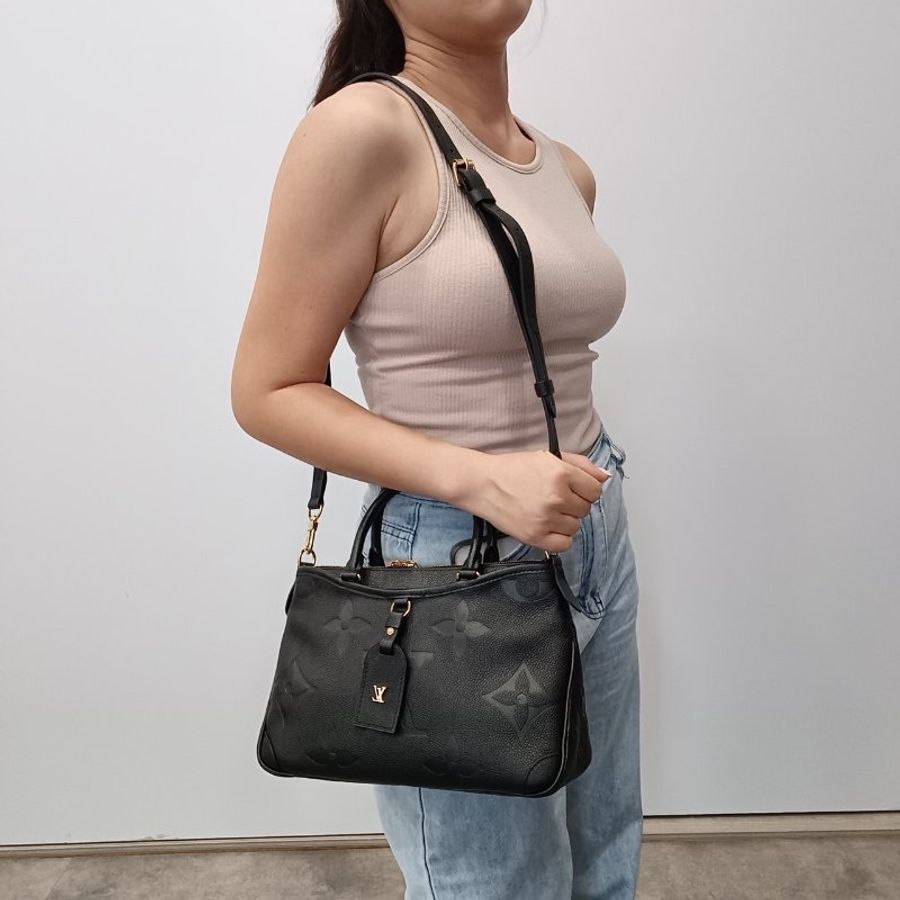 Louis Vuitton LV 黑色全皮 Trianon PM大字紋二用包/肩背包/手提包/斜背包-9