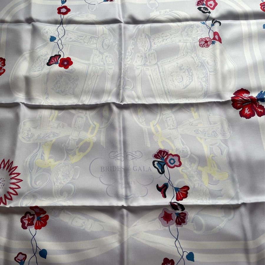 ［全新保證正品］Hermes愛馬仕新娘花朵90絲巾-4