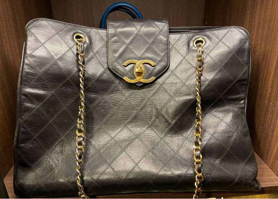 Chanel Black Quilted Lambskin CC Supermodel Weekender XL Tote Gold Hardware, 1989-1991-0