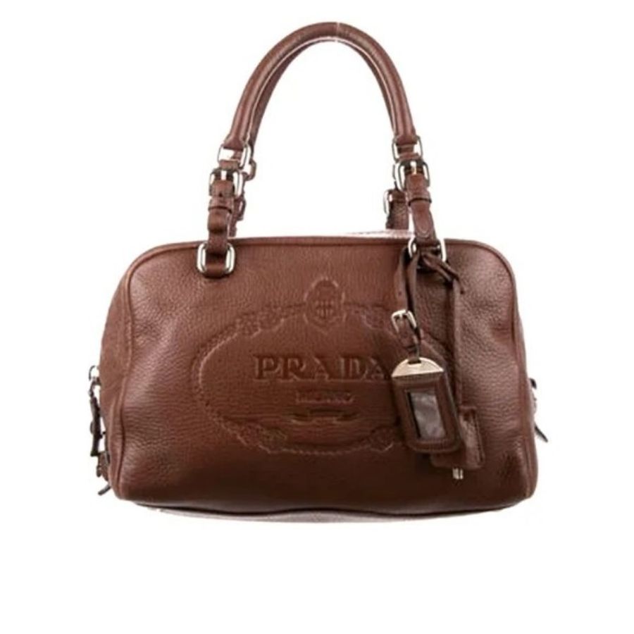 PRADA#波士頓包#Milano Brown
Leather Shoulder Bag#浮雕Logo
#荔枝牛皮#附鎖-1