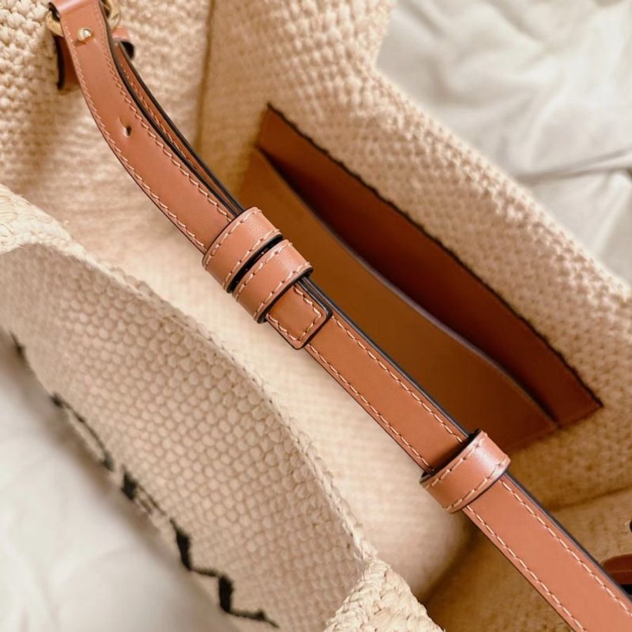 🎉新品好折扣✨Loewe Font 酒椰纖維中型托特包 付長肩帶  原色/棕褐色-7