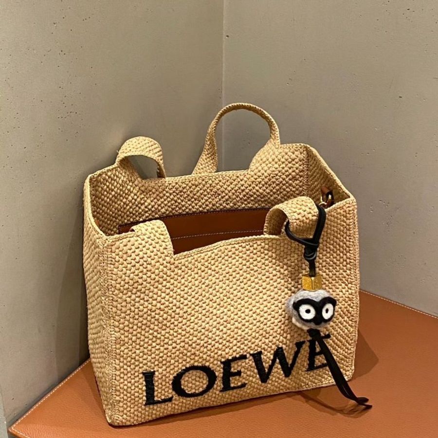 🎉新品好折扣✨Loewe Font 酒椰纖維中型托特包 付長肩帶  原色/棕褐色-3