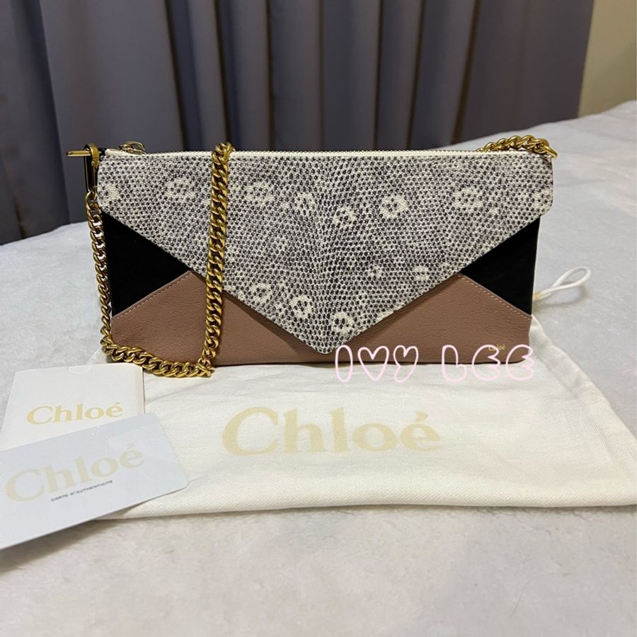 CHLOE 拼接膚色 黑色 腋下包 金色鍊包 肩背包 單肩包 手提包 二手精品-0