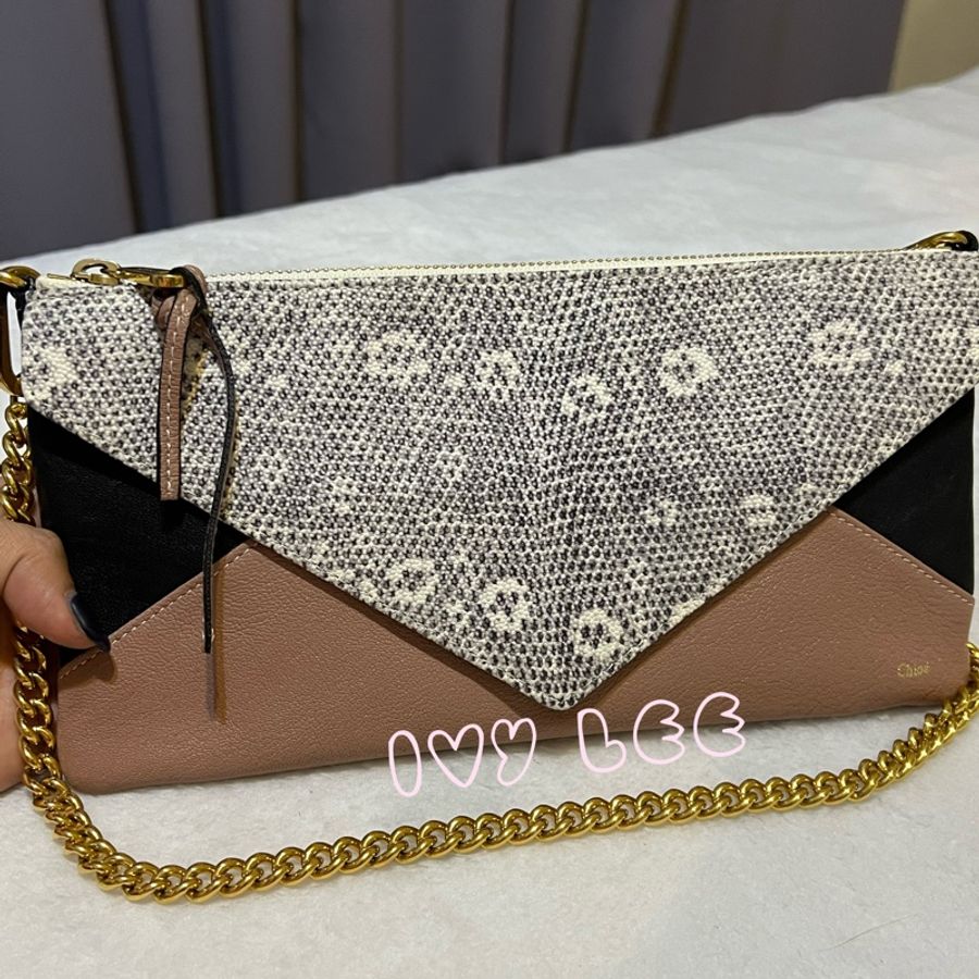 CHLOE 拼接膚色 黑色 腋下包 金色鍊包 肩背包 單肩包 手提包 二手精品-11