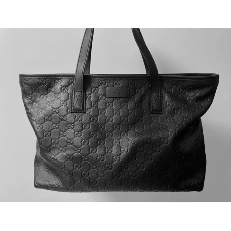全新 Gucci 雙G緹花壓紋 全牛皮 黑色 托特包-0