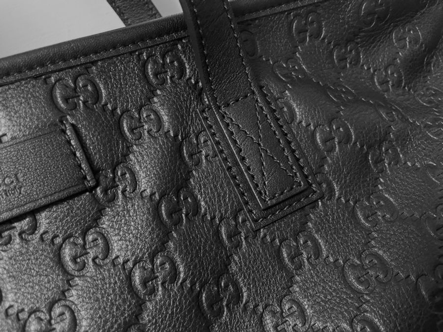 全新 Gucci 雙G緹花壓紋 全牛皮 黑色 托特包-1