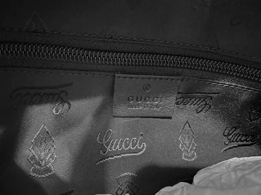 全新 Gucci 雙G緹花壓紋 全牛皮 黑色 托特包-5