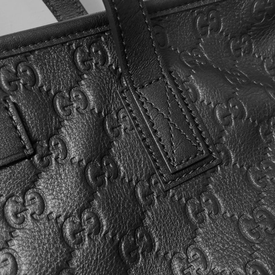 全新 Gucci 雙G緹花壓紋 全牛皮 黑色 托特包-8