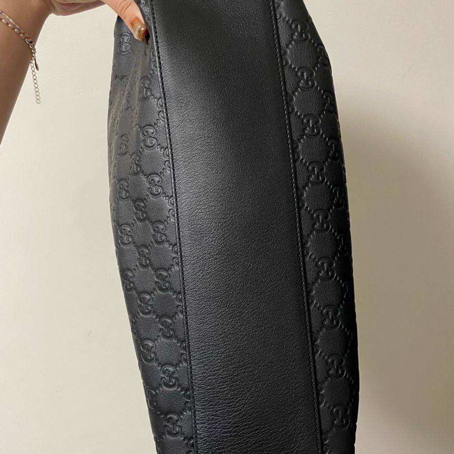 全新 Gucci 雙G緹花壓紋 全牛皮 黑色 托特包-9