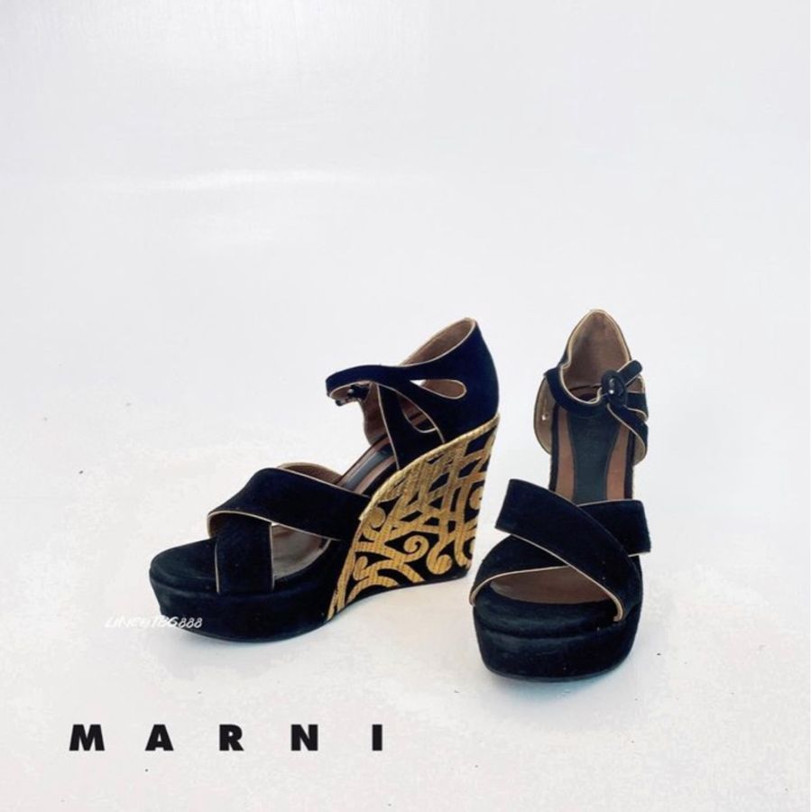 MARNI 金色花紋楔型鞋-0